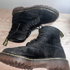 Vintage Rare Find Dr. Martens Black Velvet Corduroy Combat Boots UK 5 US 7W